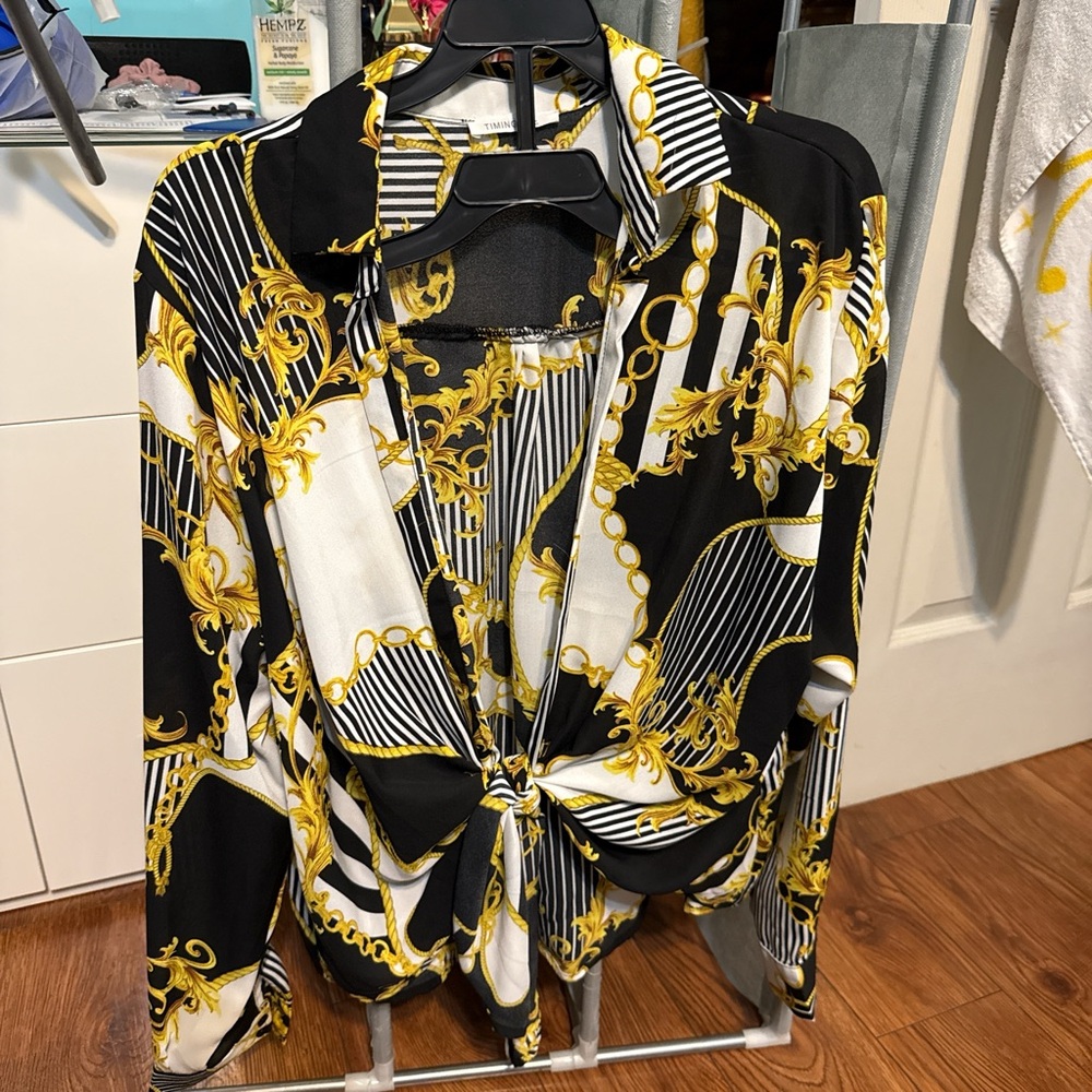 Black and Gold Patterned Blouse